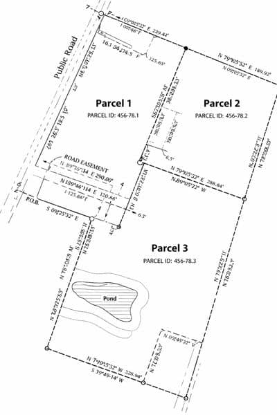 Detailed land survey plat map showing boundary lines, measurements, and parcel layout as part of an alta survey for a multi-parcel property